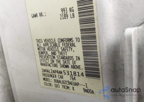 2010 Nissan Altima 2.5 S z USA, uszkodzony, nr VIN 1N4AL2AP4AN531814